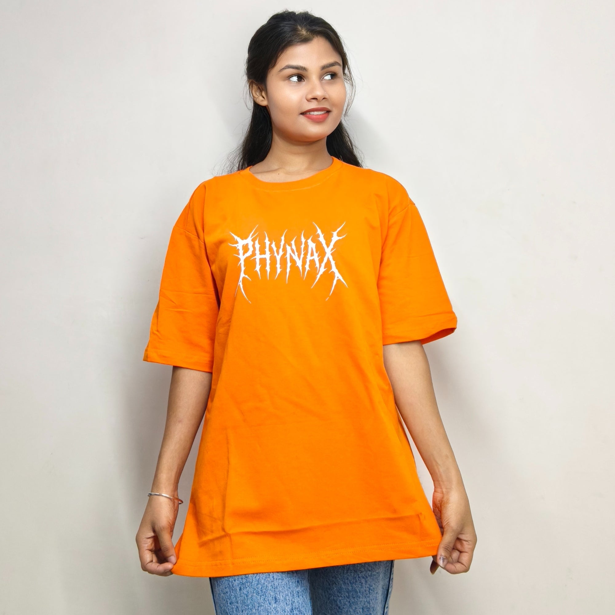 Phynax Girls Premium Oversized T-Shirt , Orange Color , Solid , 100% Cotton 210 GSM Premium Fabric
