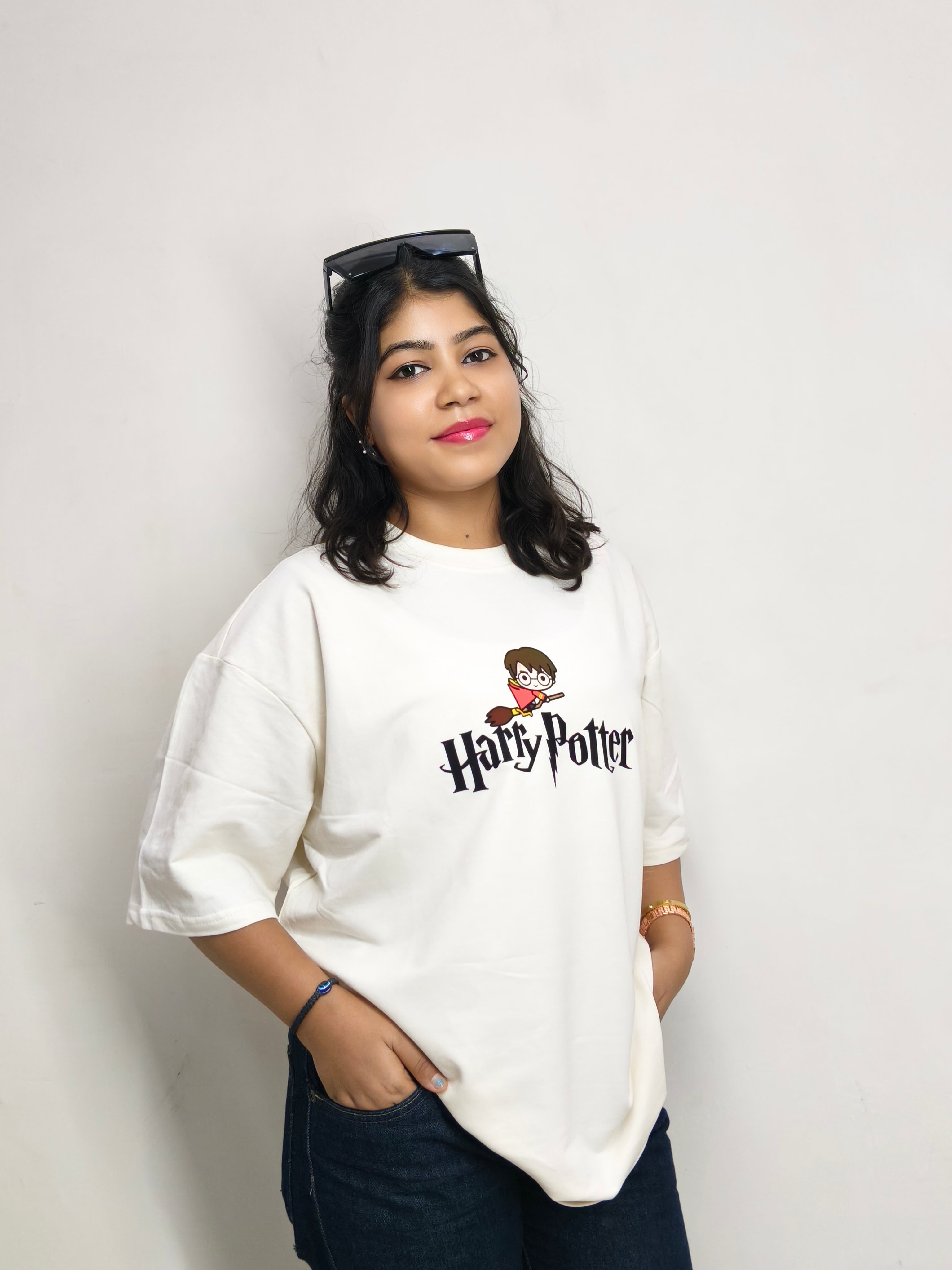 Phynax Premium HarryPotter Edition Oversized T shirt 210GSM Pure Cotton Off White Colour