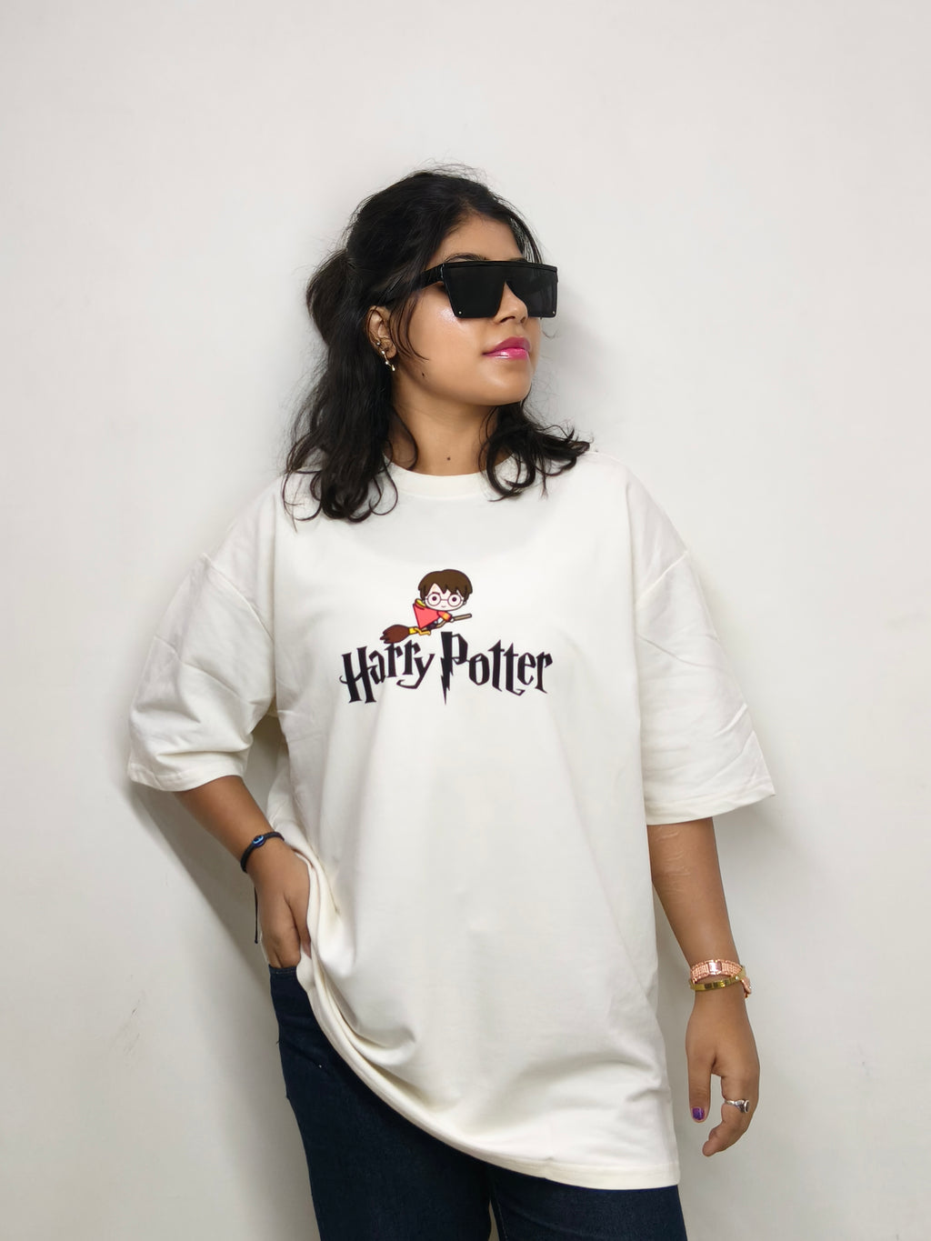 Phynax Premium HarryPotter Edition Oversized T shirt 210GSM Pure Cotton Off White Colour