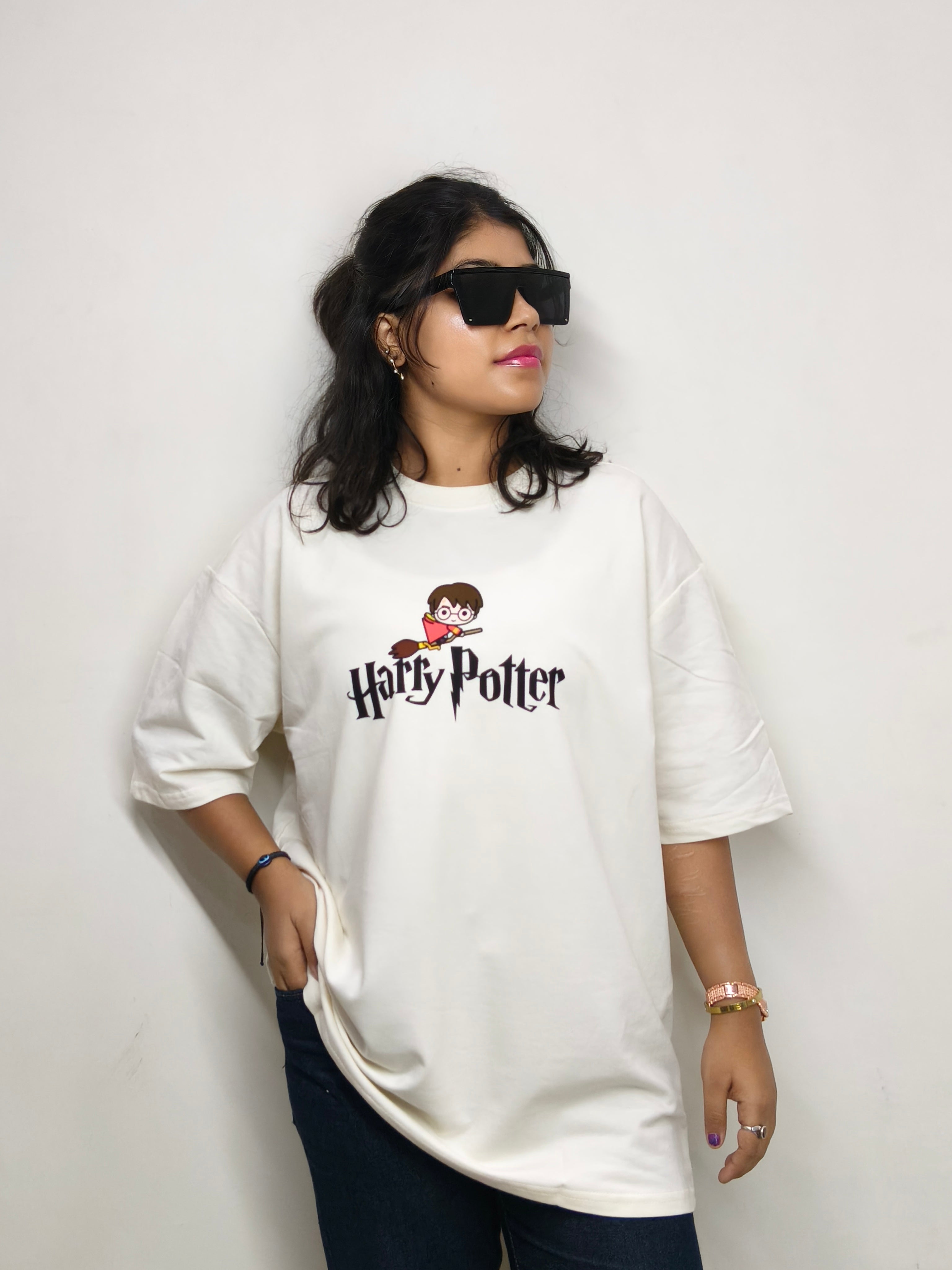 Phynax Premium HarryPotter Edition Oversized T shirt 210GSM Pure Cotton Off White Colour