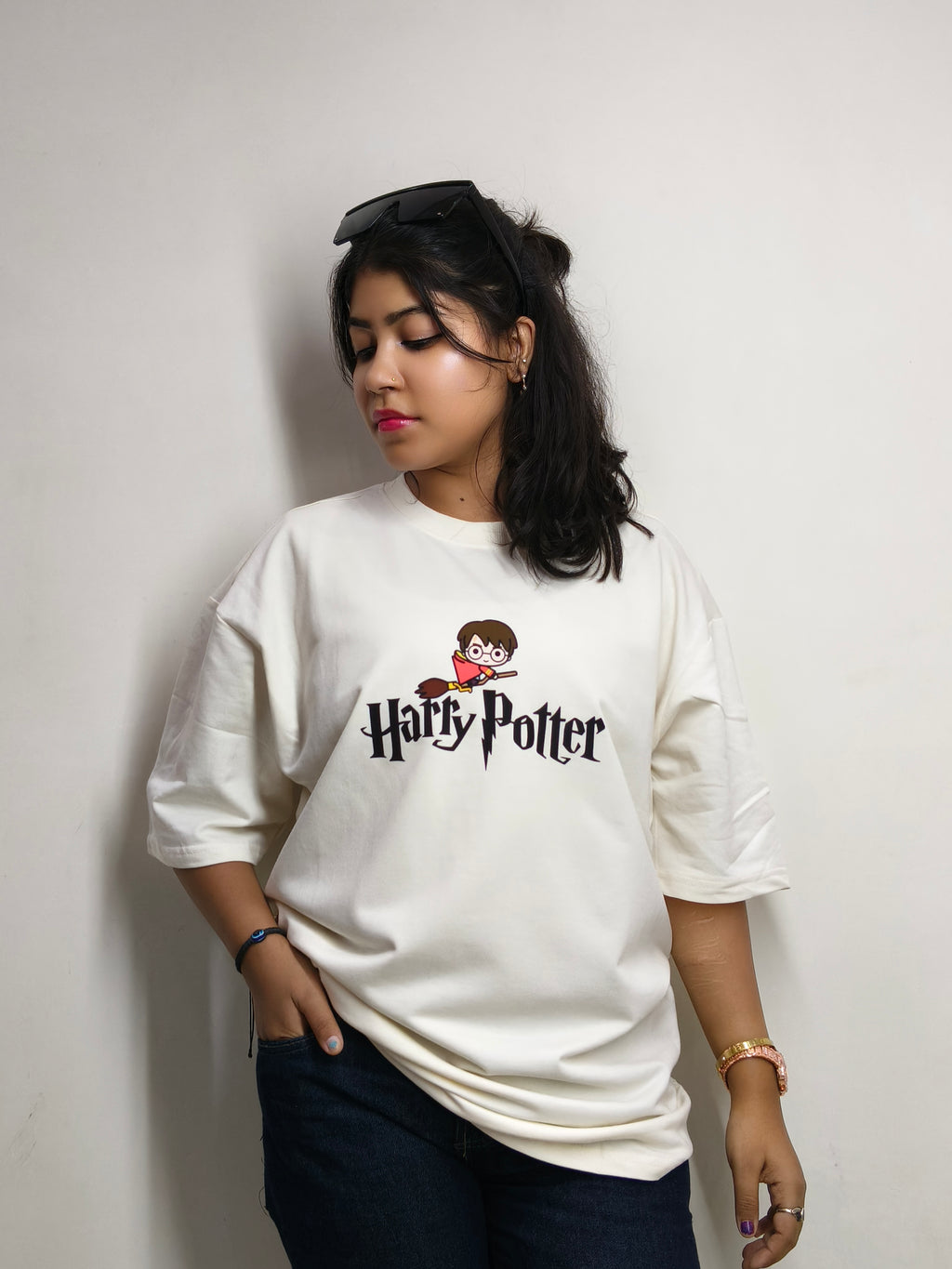 Phynax Premium HarryPotter Edition Oversized T shirt 210GSM Pure Cotton Off White Colour