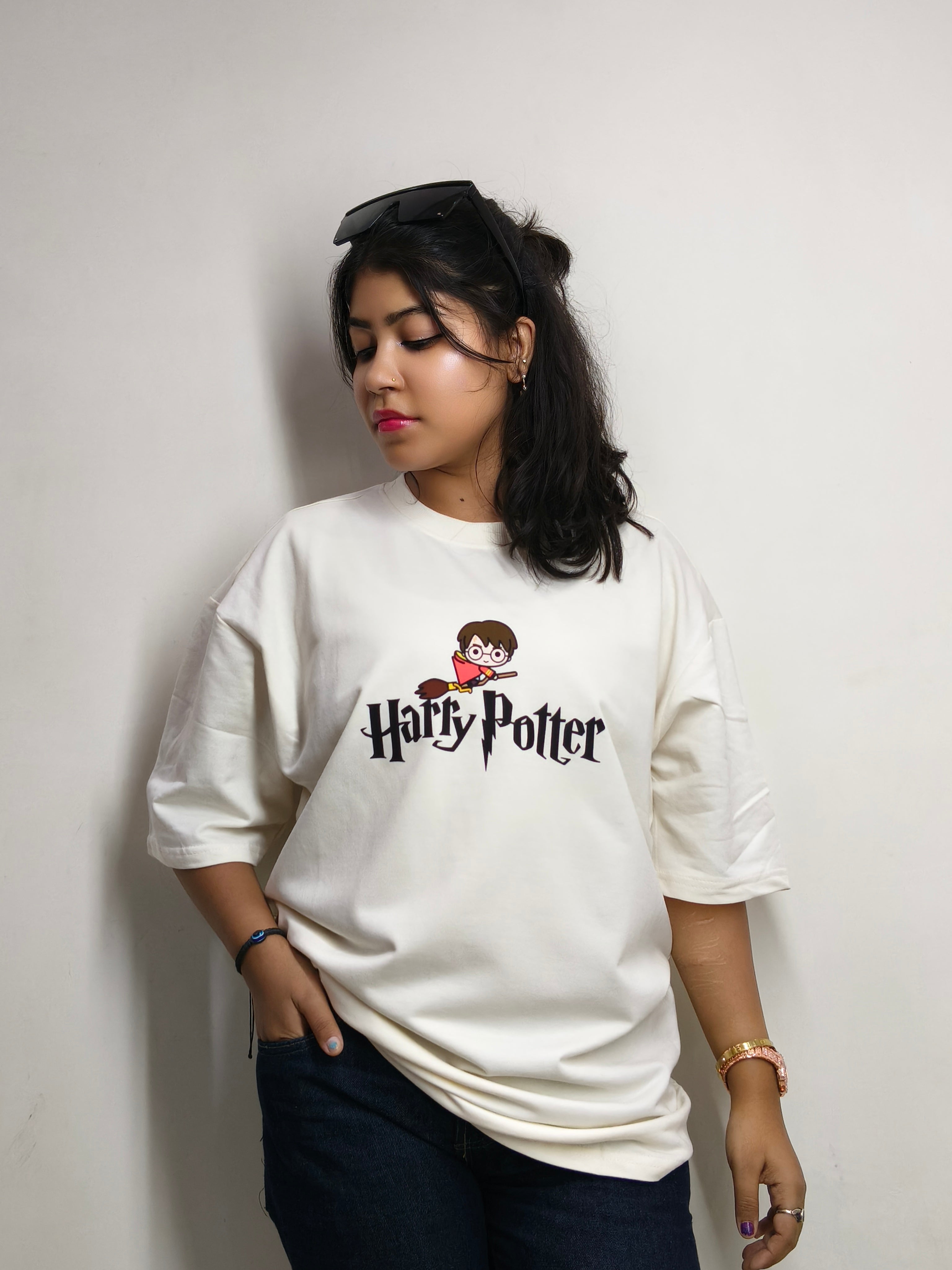Phynax Premium HarryPotter Edition Oversized T shirt 210GSM Pure Cotton Off White Colour
