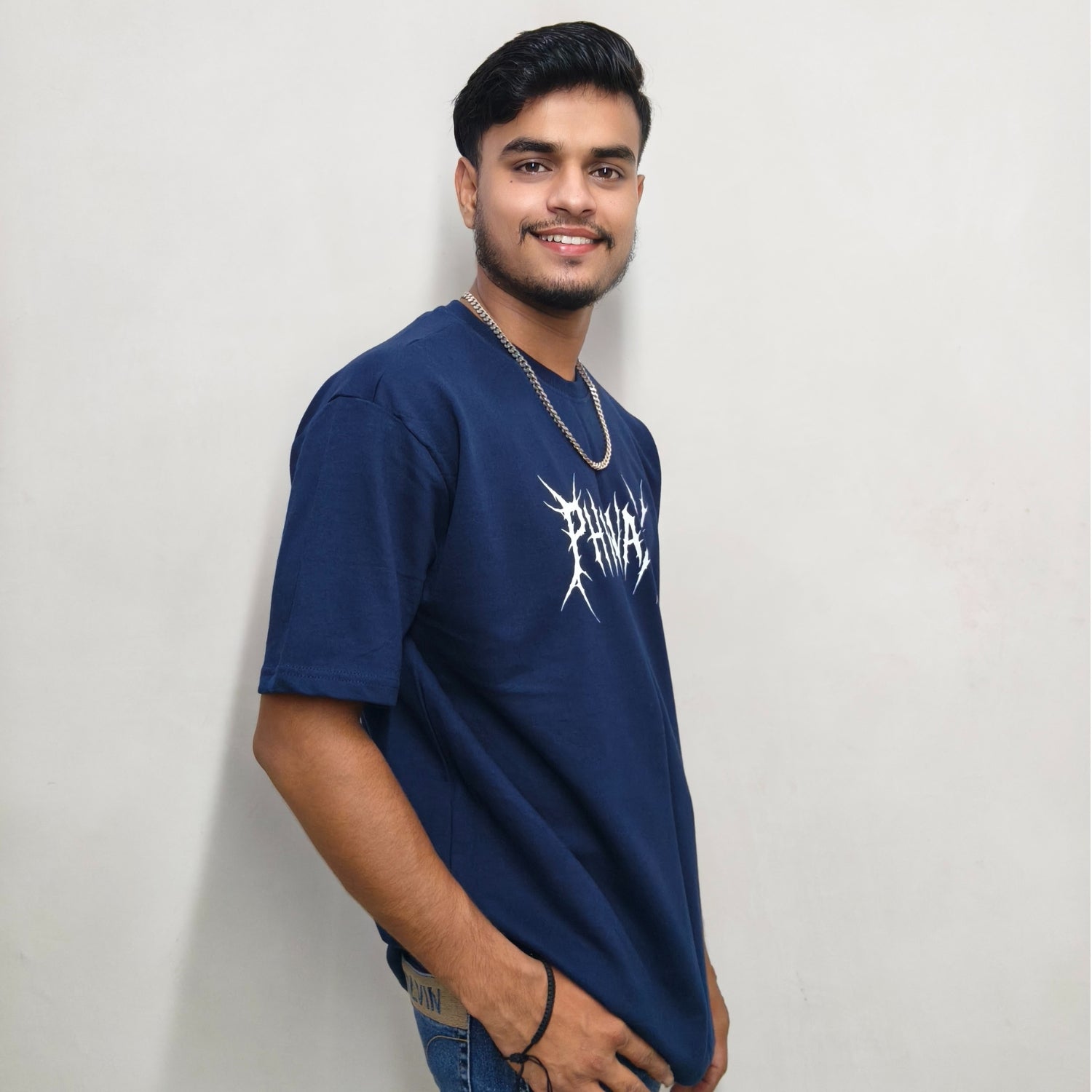Phynax Men,s Premium Oversized T-Shirt, Navy Blue Colour , 210GSM ,100% Pure Cotton , Soft and Comfort