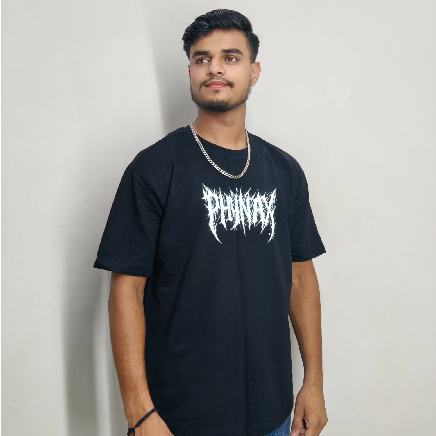 Phynax Men,s Premium Oversized T-shirt , Swamp Deer Print , Black colour , 100% Cotton , 210 GSM , Comfort And Soft