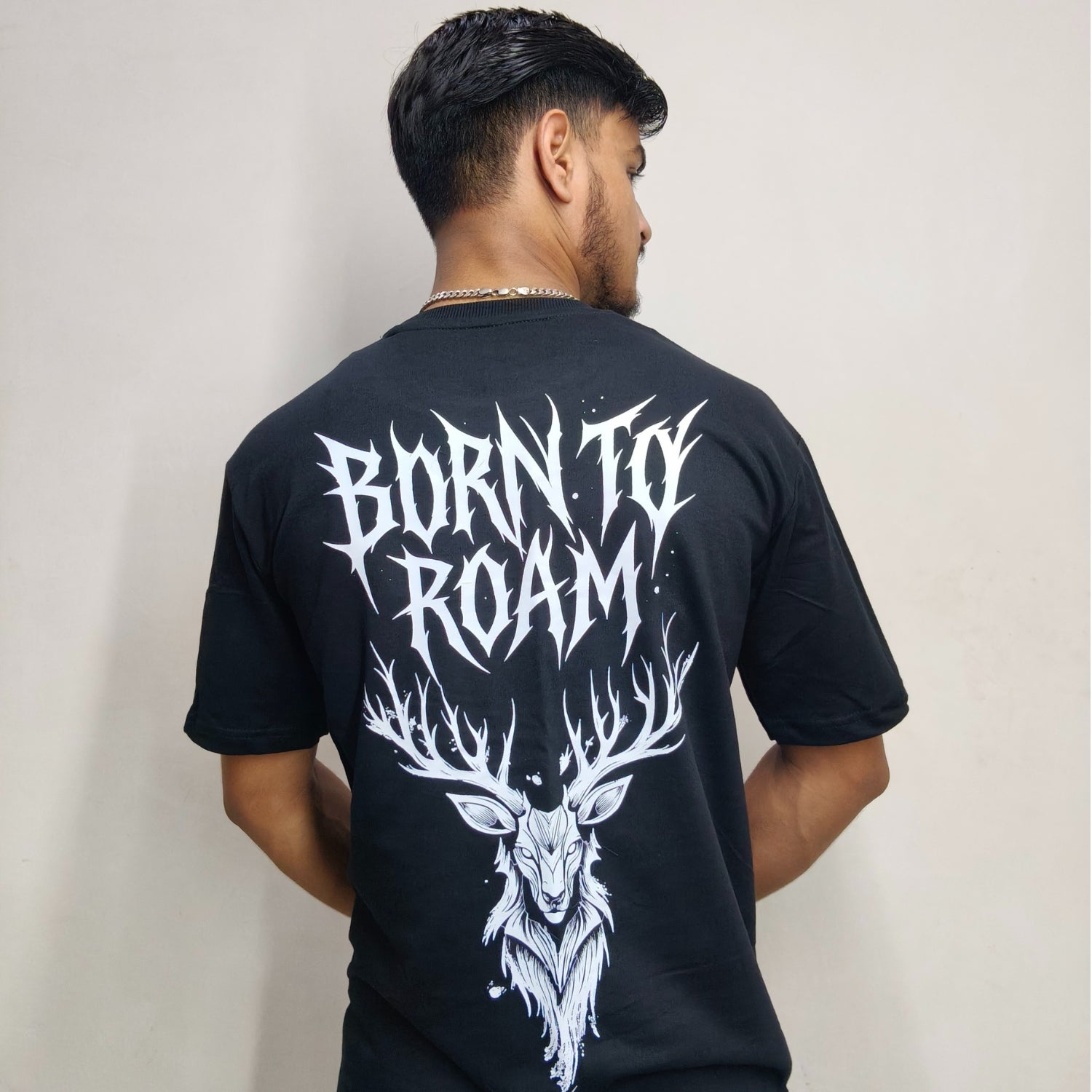 Phynax Men,s Premium Oversized T-shirt , Swamp Deer Print , Black colour , 100% Cotton , 210 GSM , Comfort And Soft