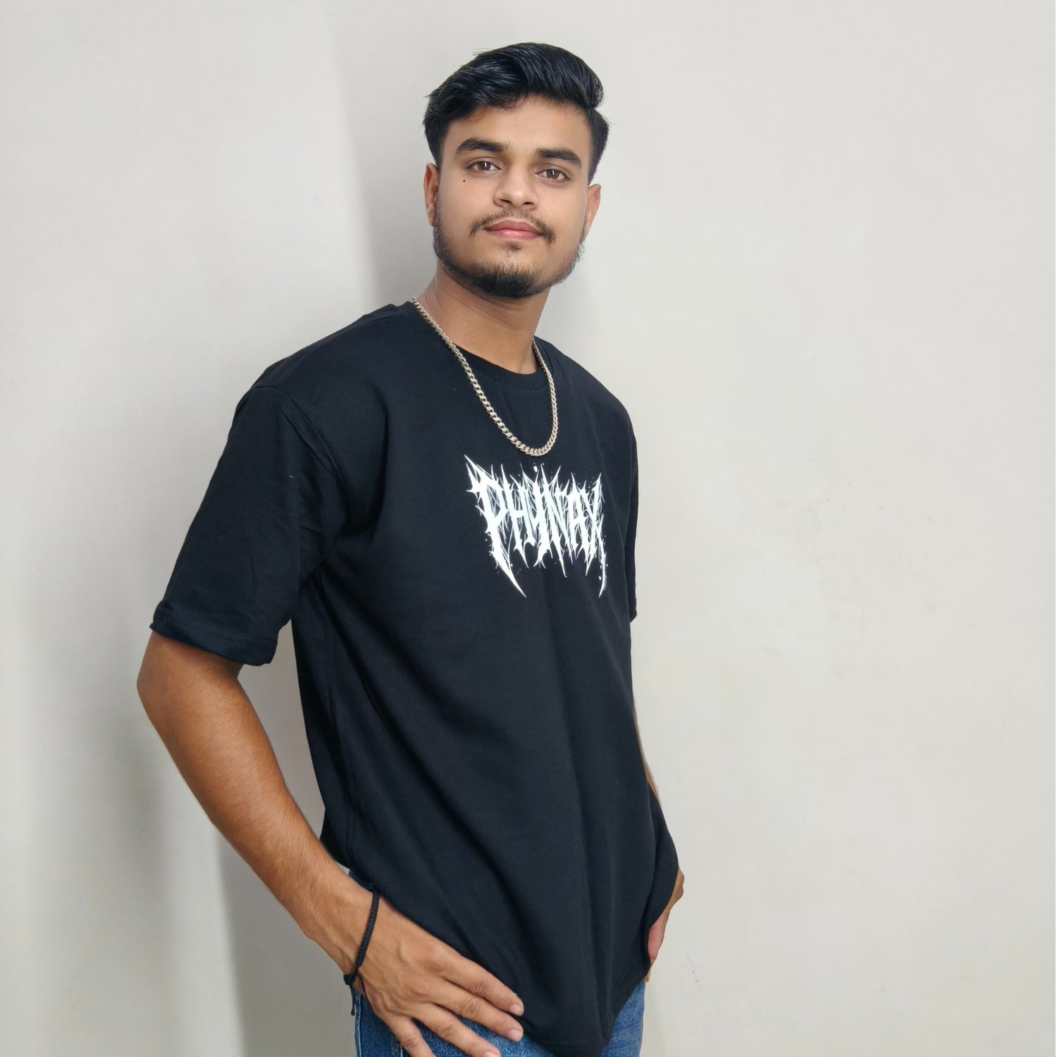 Phynax Men,s Premium Oversized T-shirt , Swamp Deer Print , Black colour , 100% Cotton , 210 GSM , Comfort And Soft