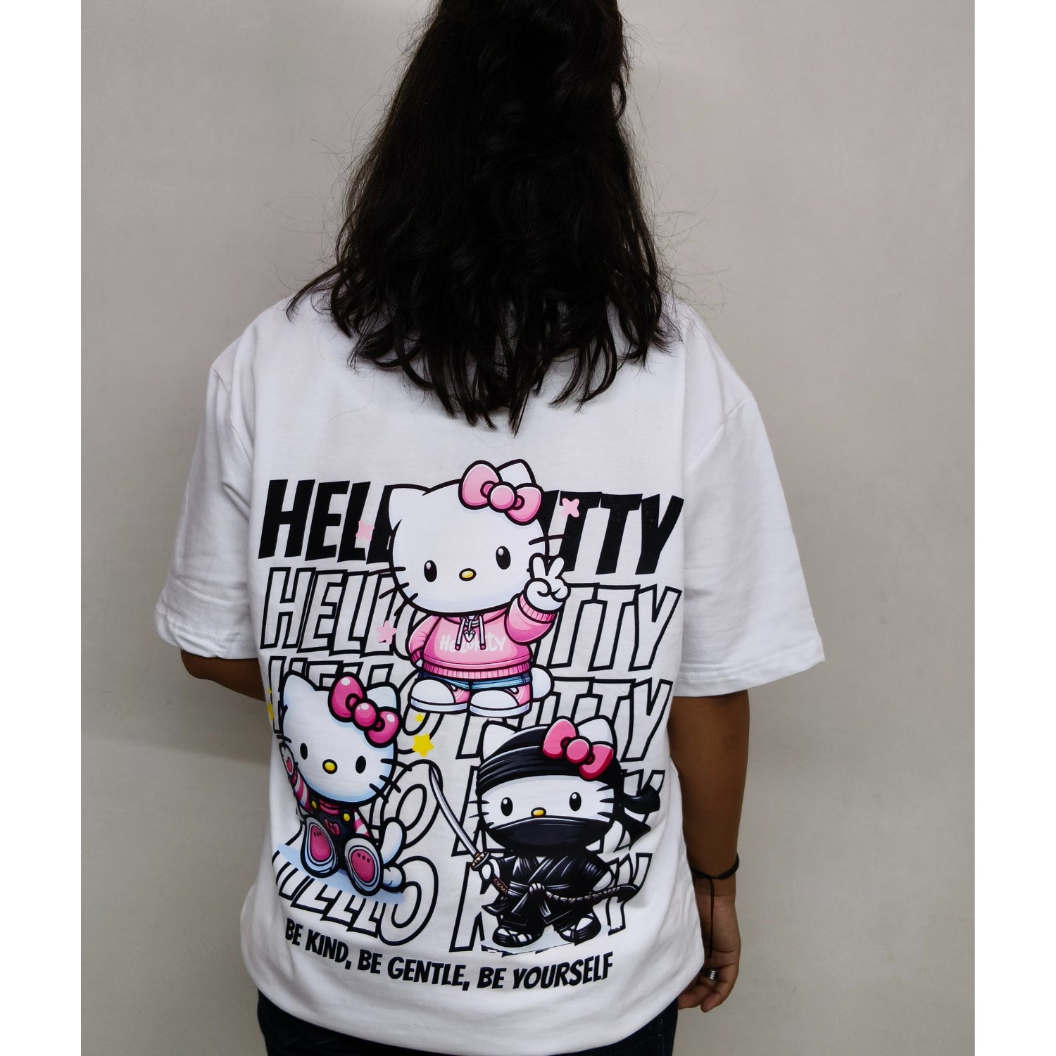 Phynax Girls Hello Kitty Edition Premium Oversized T-shirt ,100% Cotton, 210GSM, White Colour
