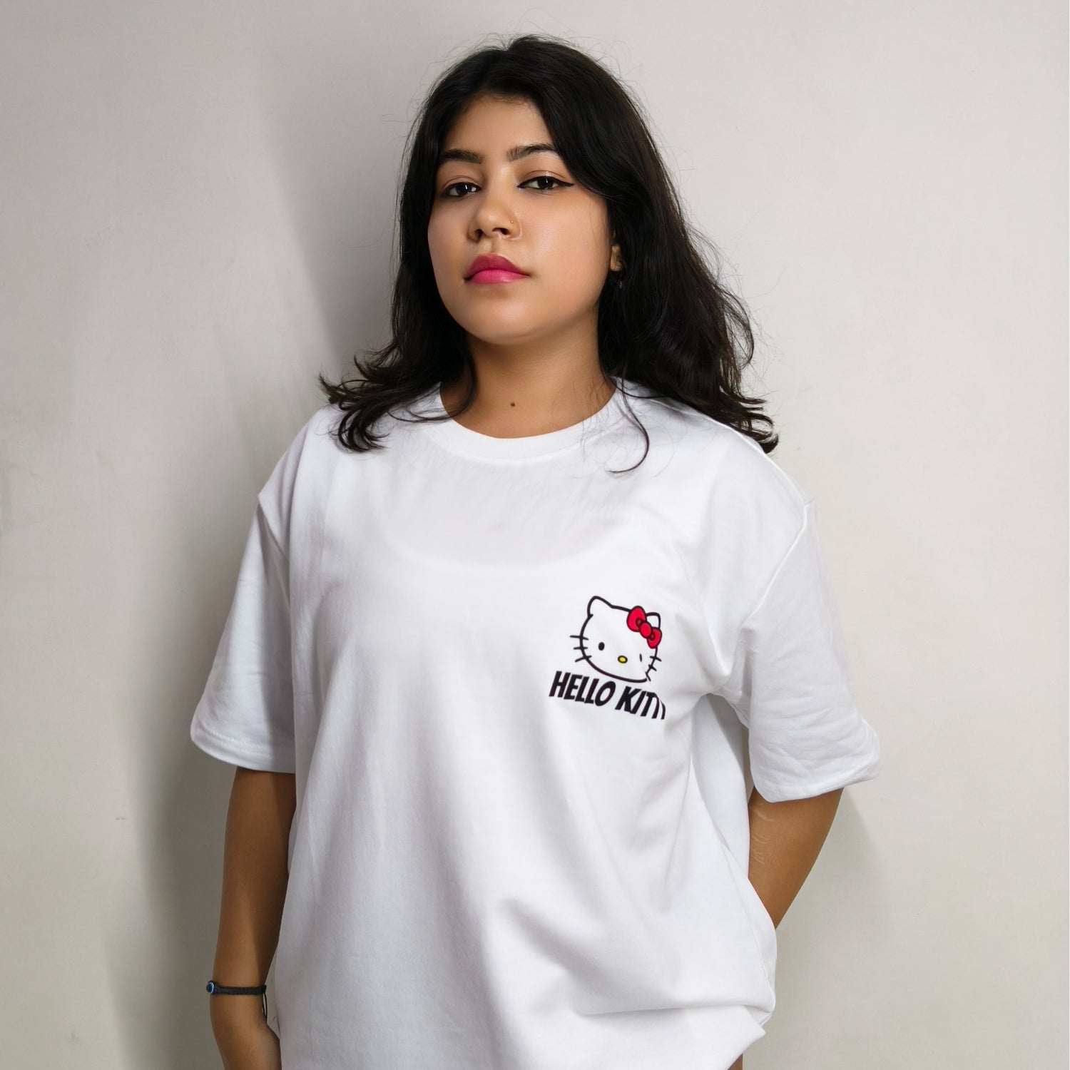 Phynax Girls Hello Kitty Edition Premium Oversized T-shirt ,100% Cotton, 210GSM, White Colour