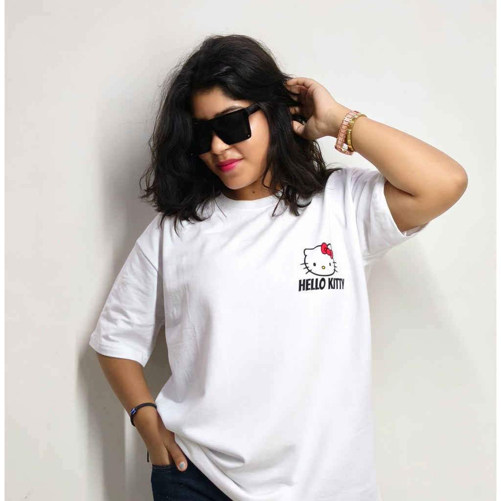 Phynax Girls Hello Kitty Edition Premium Oversized T-shirt ,100% Cotton, 210GSM, White Colour