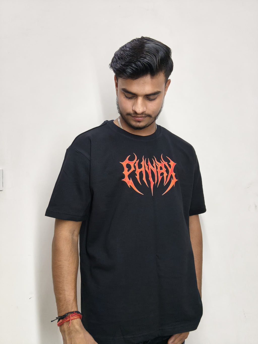 Phynax Men,s Premium Black Printed Oversized T shirt , 100% Cotton , 210 GSM ,Premium Fabric
