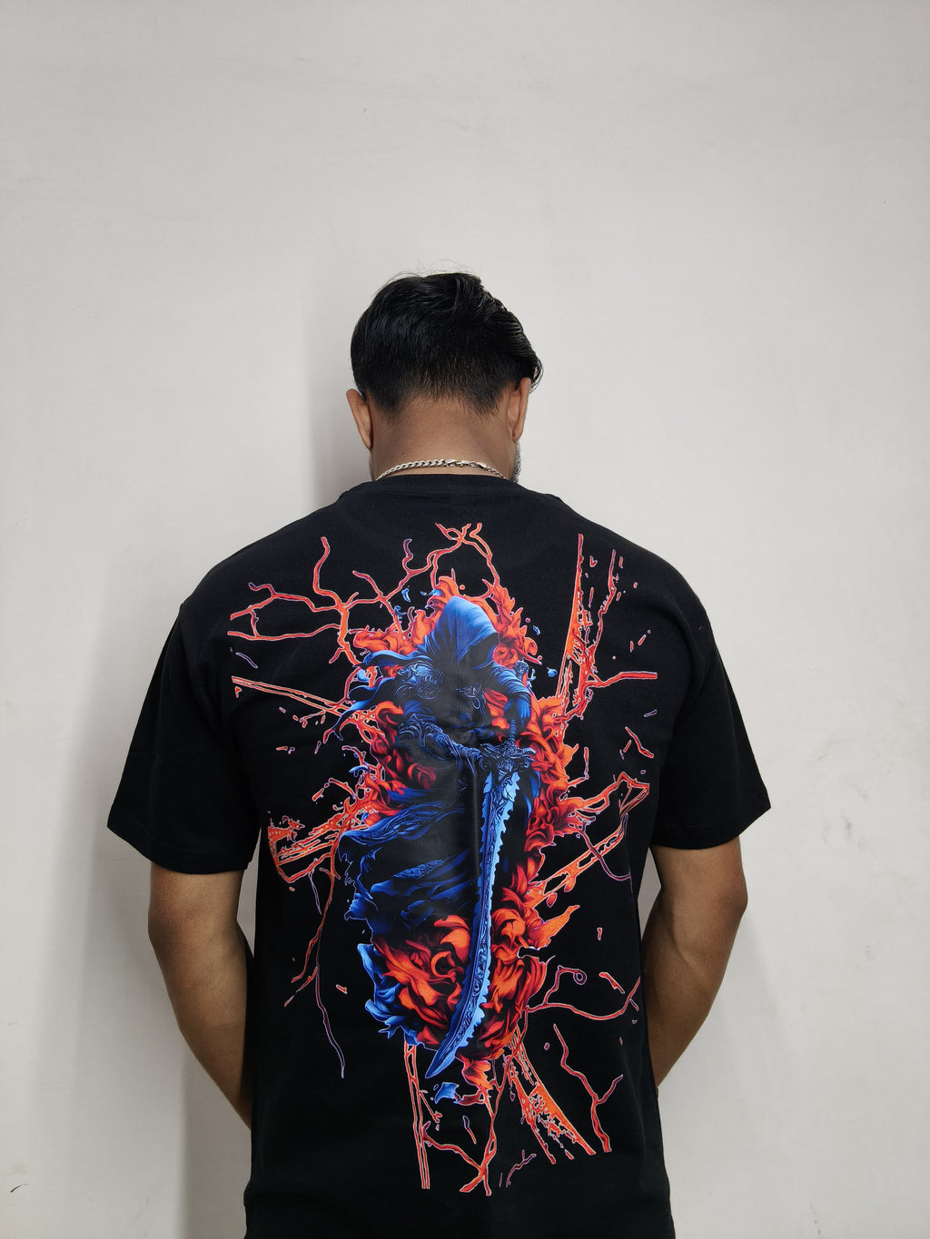 Phynax Men,s Premium Black Printed Oversized T shirt , 100% Cotton , 210 GSM ,Premium Fabric