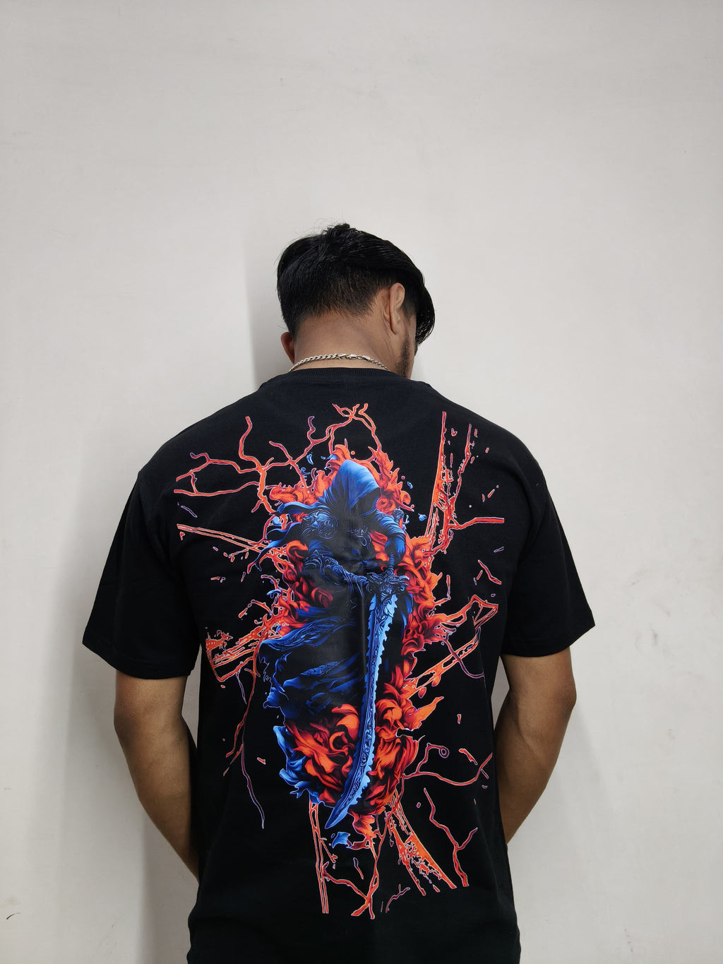 Phynax Men,s Premium Black Printed Oversized T shirt , 100% Cotton , 210 GSM ,Premium Fabric