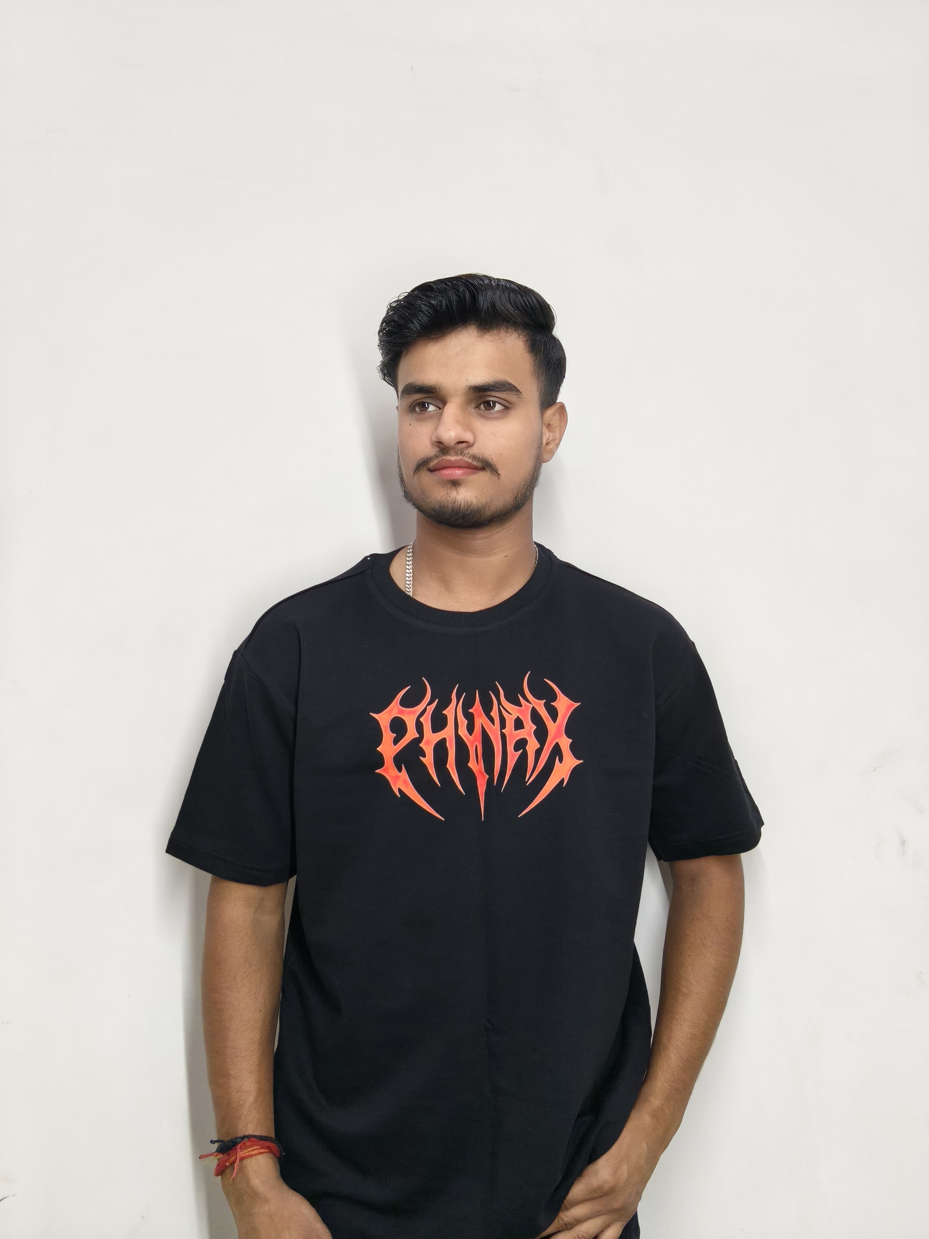 Phynax Men,s Premium Black Printed Oversized T shirt , 100% Cotton , 210 GSM ,Premium Fabric