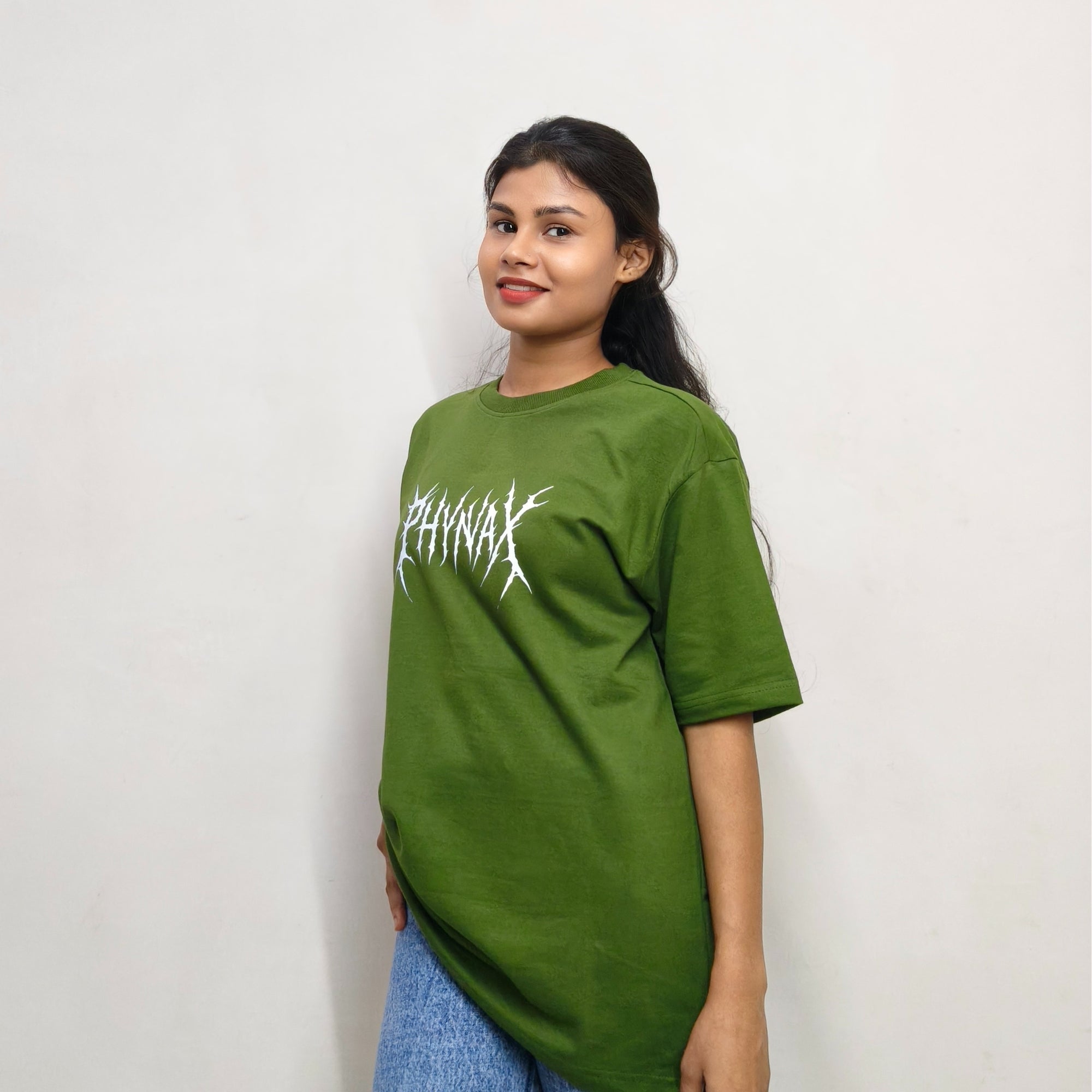 Phynax Women,s Premium Oversized T-Shirt Basic solid Edition 100% cotton 210 GSM Army Green Colour