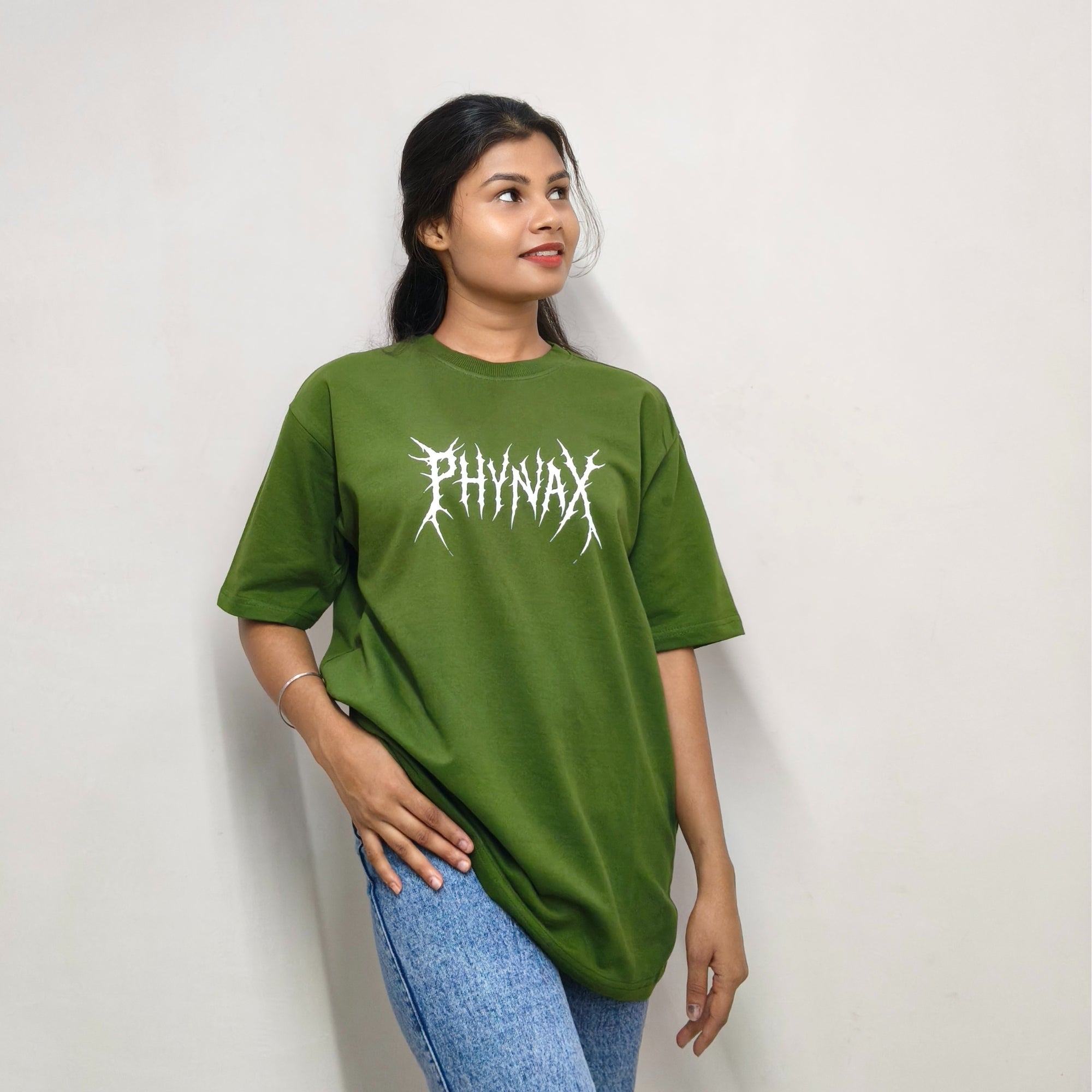 Phynax Women,s Premium Oversized T-Shirt Basic solid Edition 100% cotton 210 GSM Army Green Colour