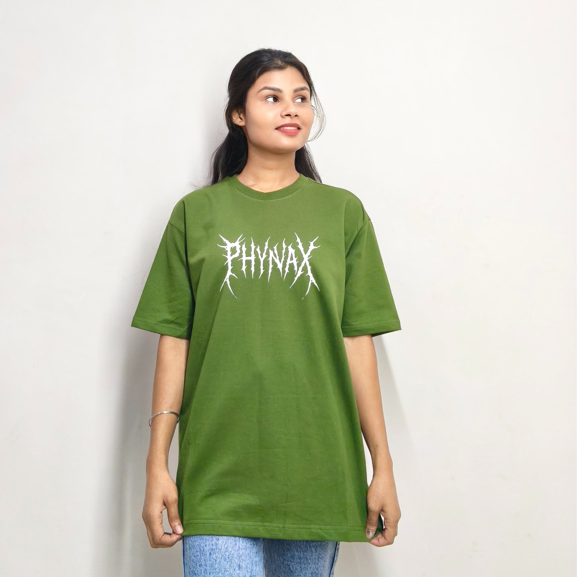 Phynax Women,s Premium Oversized T-Shirt Basic solid Edition 100% cotton 210 GSM Army Green Colour