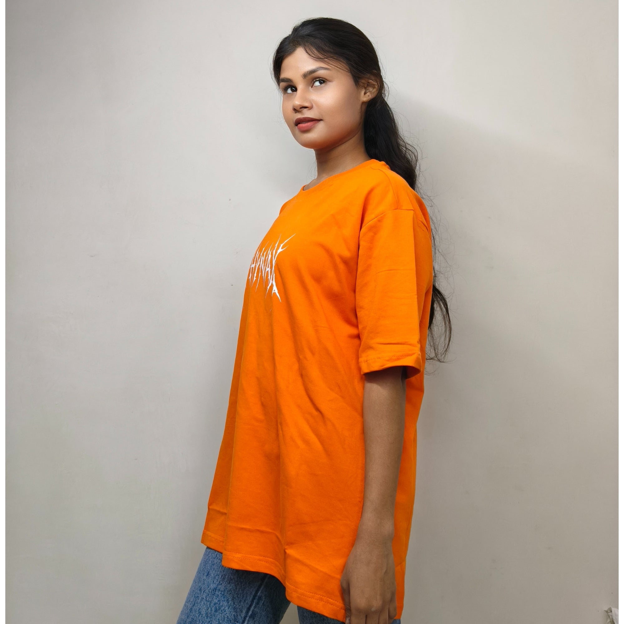 Phynax Girls Premium Oversized T-Shirt , Orange Color , Solid , 100% Cotton 210 GSM Premium Fabric