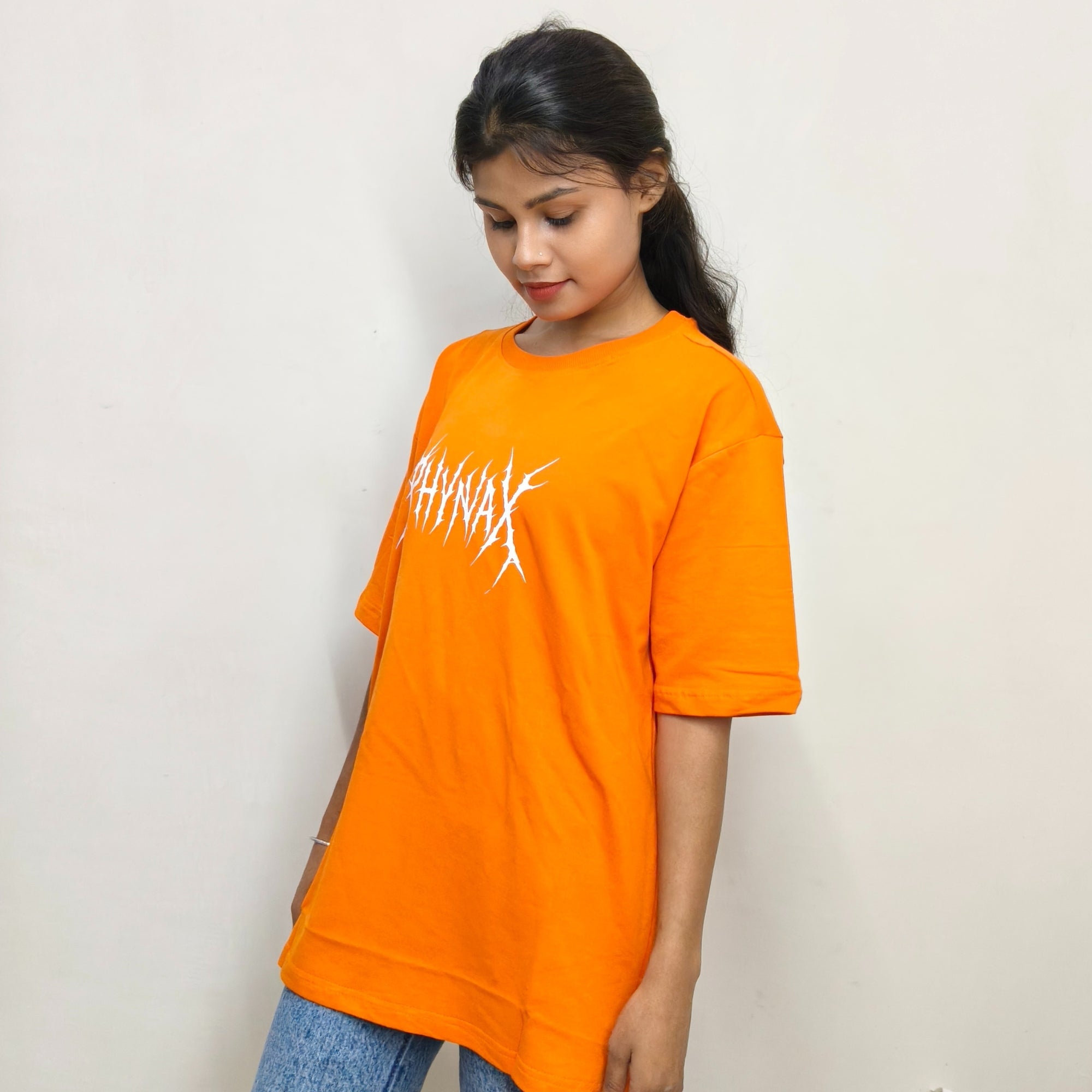 Phynax Girls Premium Oversized T-Shirt , Orange Color , Solid , 100% Cotton 210 GSM Premium Fabric